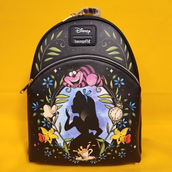 Loungefly Disney Alice In Wonderland Cameo Mini Backpack Glow In Dark Black NEW - Picture 1 of 12
